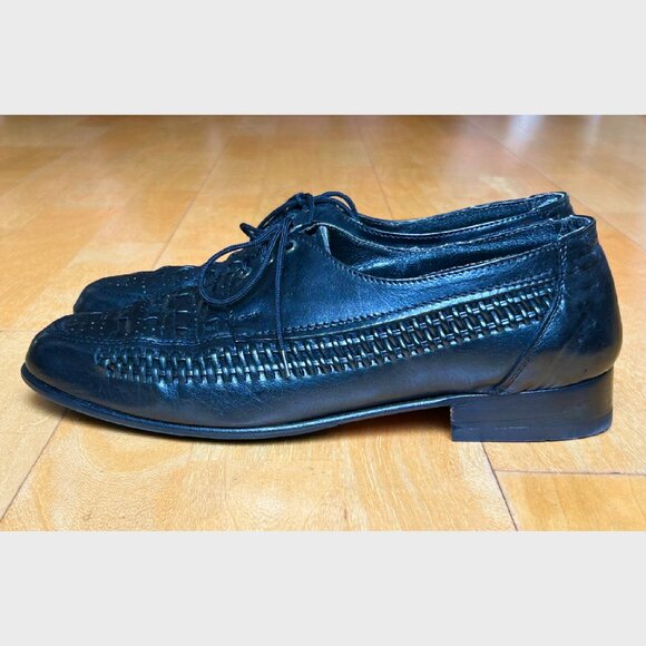 Vintage Men's Black Woven Leather Shoes - Made in Italy - Picture 1 of 7